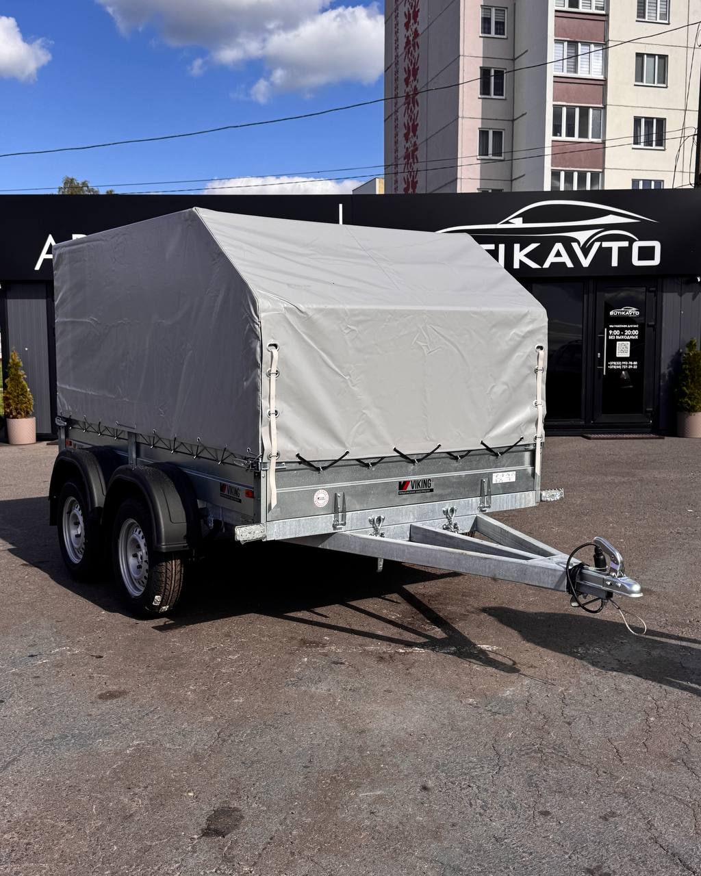 Прицеп для автомобиля Викинг 1525 X2 борт 280мм с тентом с каркасом 1000мм