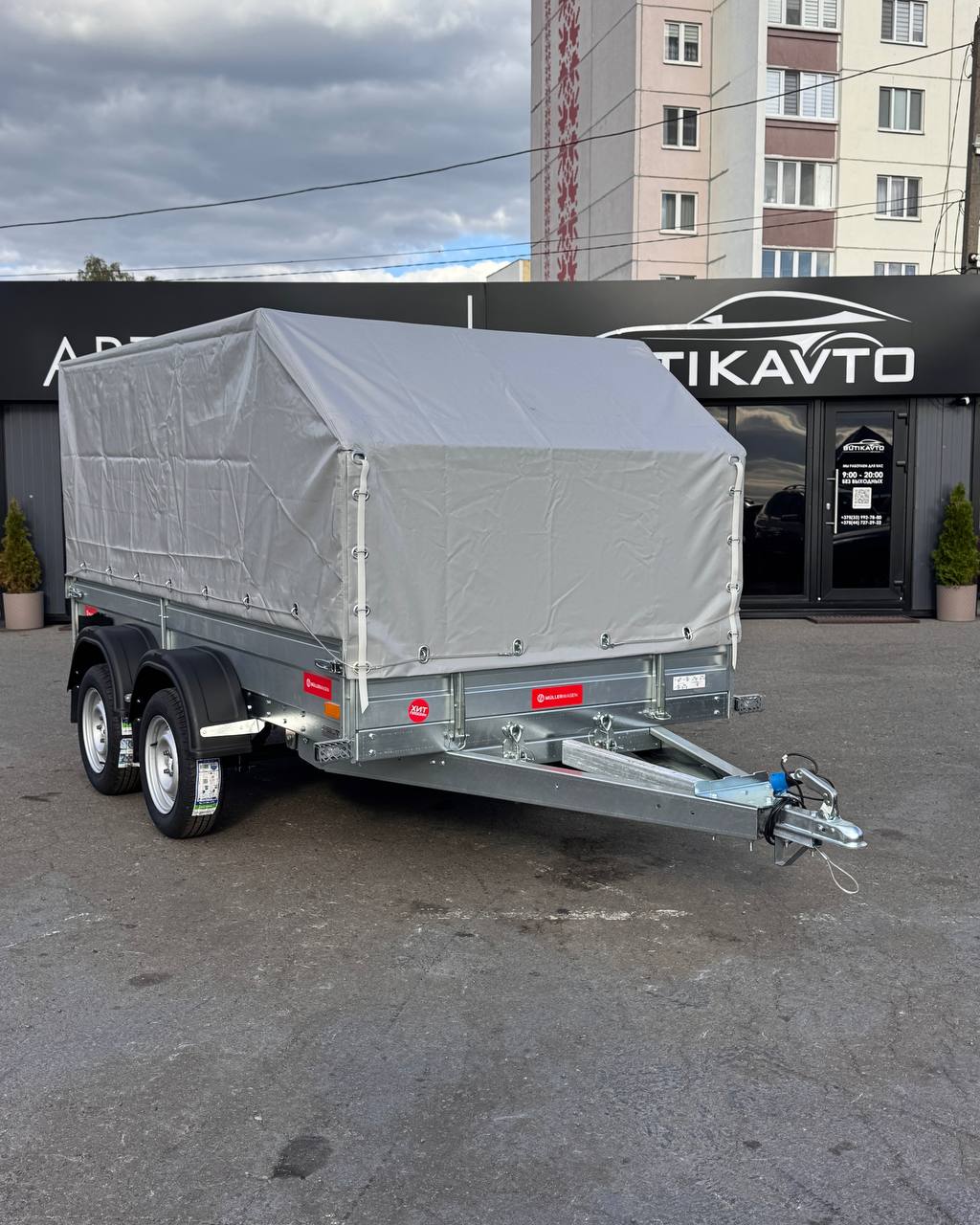 Прицеп для автомобиля MULLERWAGEN 1530 X2 PRO (сборный) борт 280мм с тентом с каркасом 1000мм
