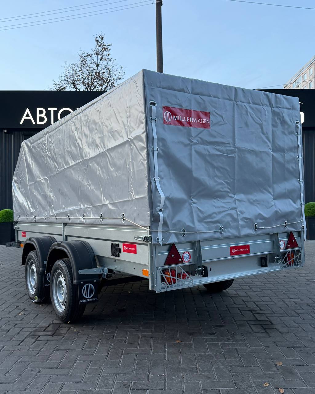 Прицеп для автомобиля MULLERWAGEN 1535 Х2 PRO борт 280мм с тентом с каркасом 1350мм